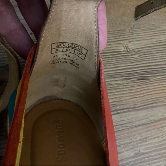 Soludos Rainbow Color Brown Leather Sandals Ankle Strap Size 9.5 - Picture 7 of 8